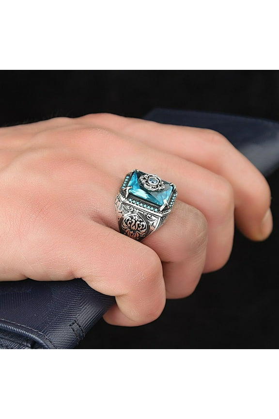 Men Ring Royal Stainless Geometric Shape Lightweight Big Vintage Style Unisex Cubic Zirconia Wide Band Women Circlet Jewelry