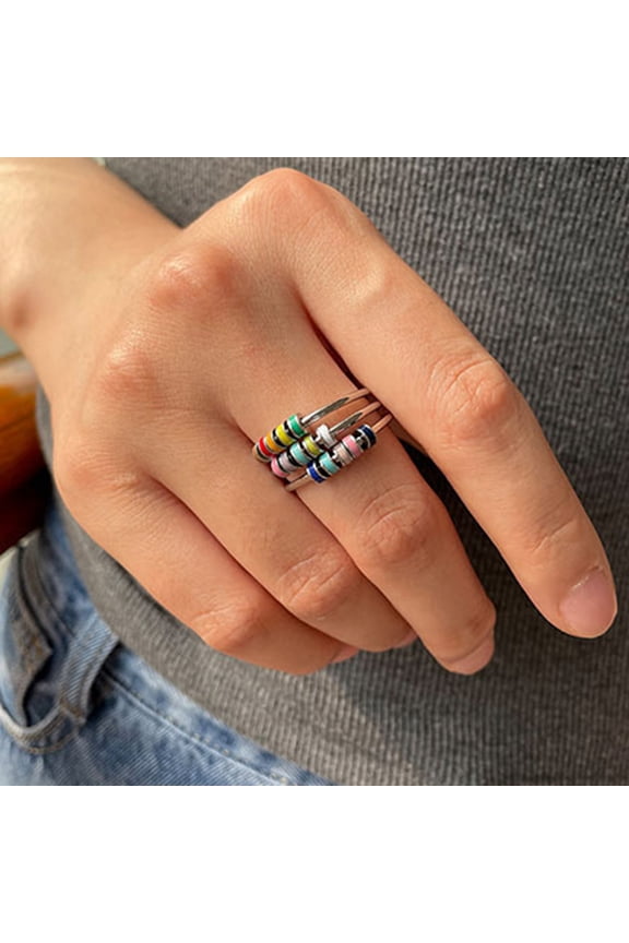 Open Ring Adjustable Fine Workmanship Anxiety Relief with Enamel Bead Opening Decoration Accessory Unisex Stacking Spinning Ring for Daily Wear
