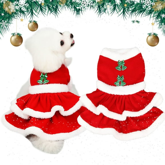 Waroomhouse Pet Clothes Fur Collar Cake Design Soft Comfortable Attractive Photograph Prop Fleece Christmas Festival Pet Skirt for Autumn
