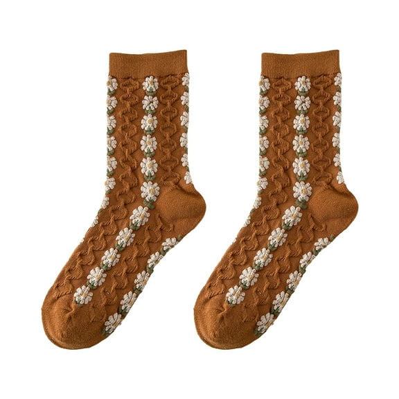 Waroomhouse Plant Patterned Socks Vintage Forest Style Ladies Socks with Flower Warm Soft Anti-slip Mid-tube Socks for Women Thick High Elasticity Winter Knitted