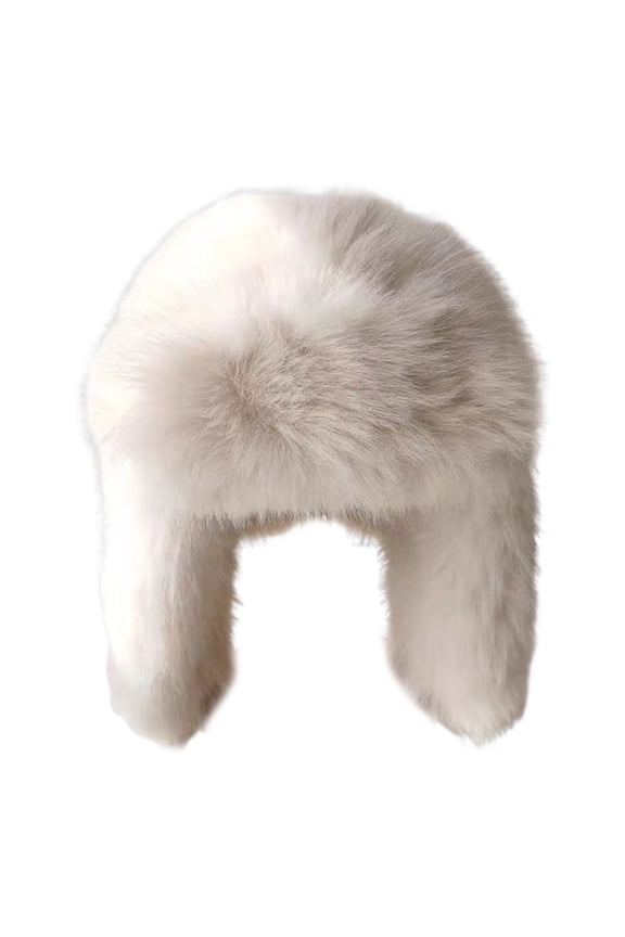 Plush Lei Feng Hat Solid Color Women Winter Hat Thermal Faux Fox Fur Beanie Hat with Long Ear Protection