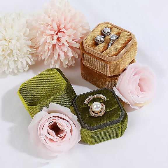 Waroomhouse Ring Box Sealed Lid Dust-proof Stain Resistant Fall-resistant Waterproof Storage Octagon Shape Single/Double Ring Case Daily Use Accessory