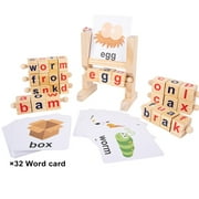 Waroomhouse Safe Children Toys Wooden Alphabet Blocks Rotating Eco-friendly Natural Safe Long Lifespan Educational Spelling Toy for Kids Language Learning