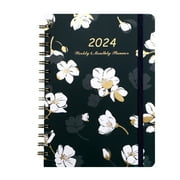 Waroomhouse Schedule Notebook 2024 Weekly Monthly Planner Flower Print Coil Design Notebook for Home School Office