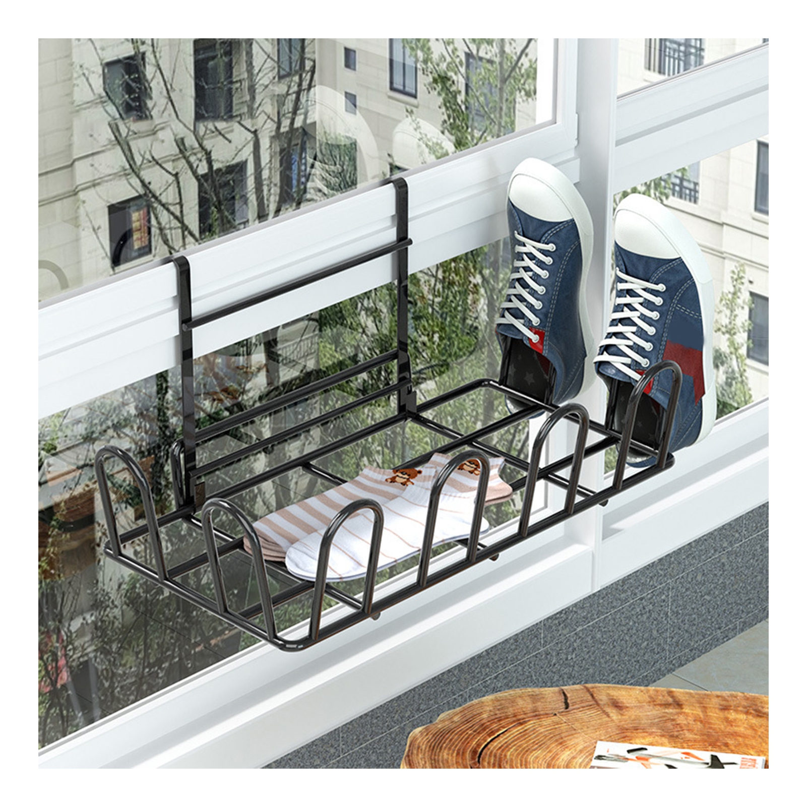 Waroomhouse Sturdy Shoe Drying Rack Shoe Drying Rack with Hook Movable Hollow Quick Drain