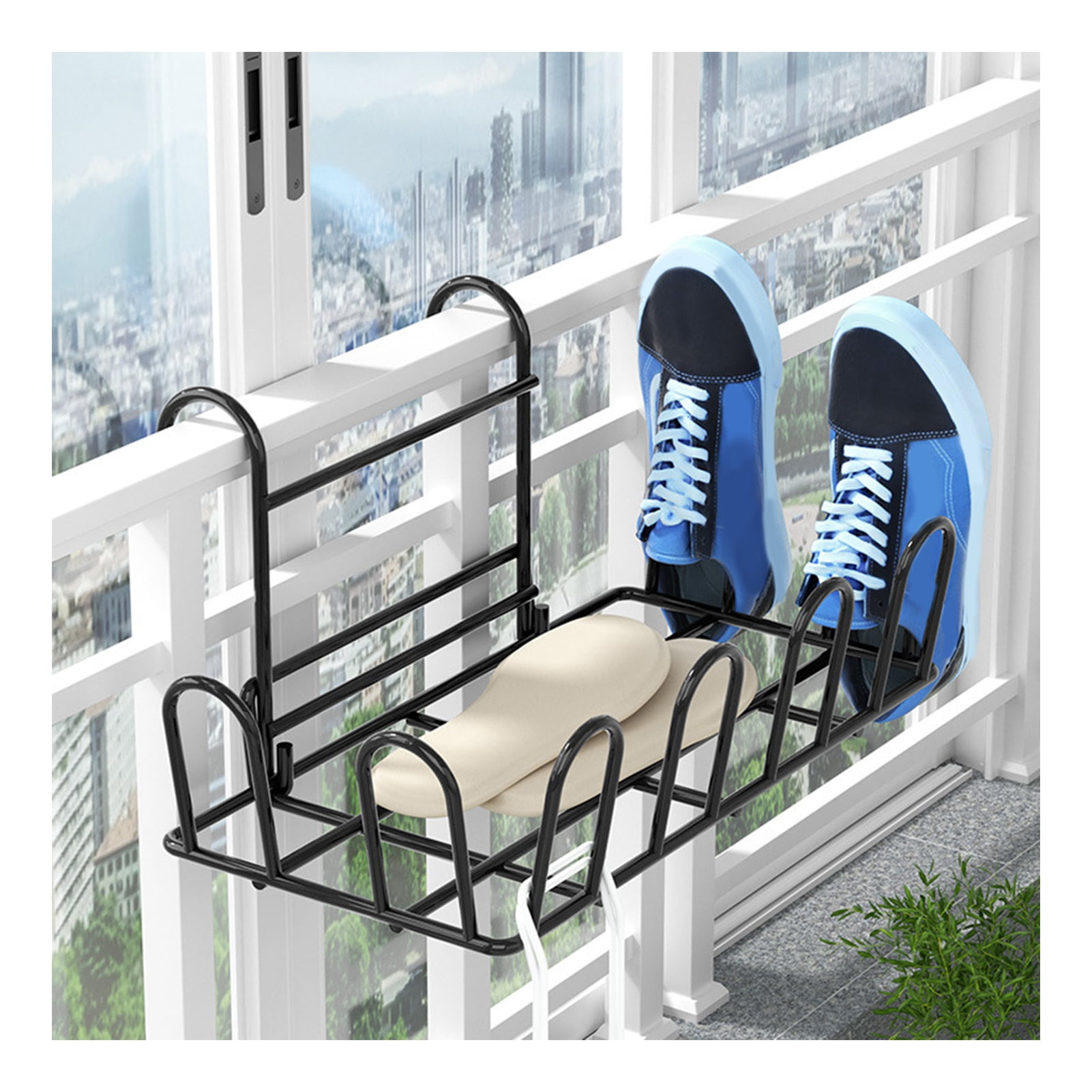 Waroomhouse Sturdy Shoe Drying Rack Shoe Drying Rack with Hook Movable Hollow Quick Drain