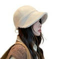 thumbnail image 1 of Waroomhouse Thermal Hat Warm Cozy Thermal Hat Women Winter Hat Thick Soft Plush Solid Color Wide Long Brim Sun Protection Fisherman Hat, 1 of 8