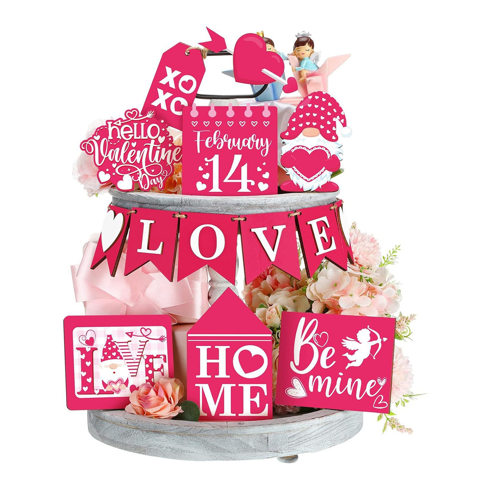 Waroomhouse Valentine Day Home Decoration Prop Valentine Day Tiered Tray Decor Ornament