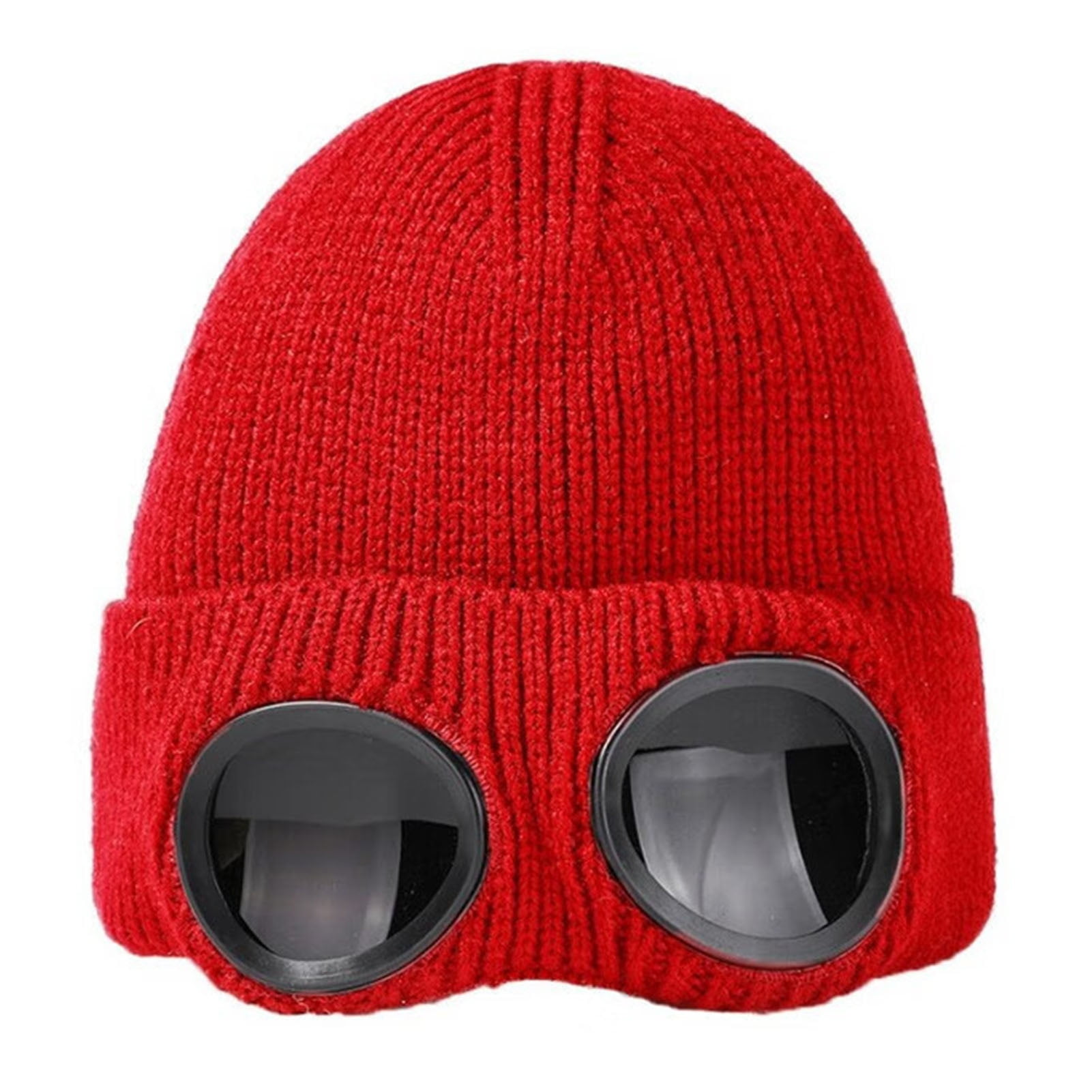 Waroomhouse Windproof Knitted Hat Glasses Knitted Hat Winter Hat