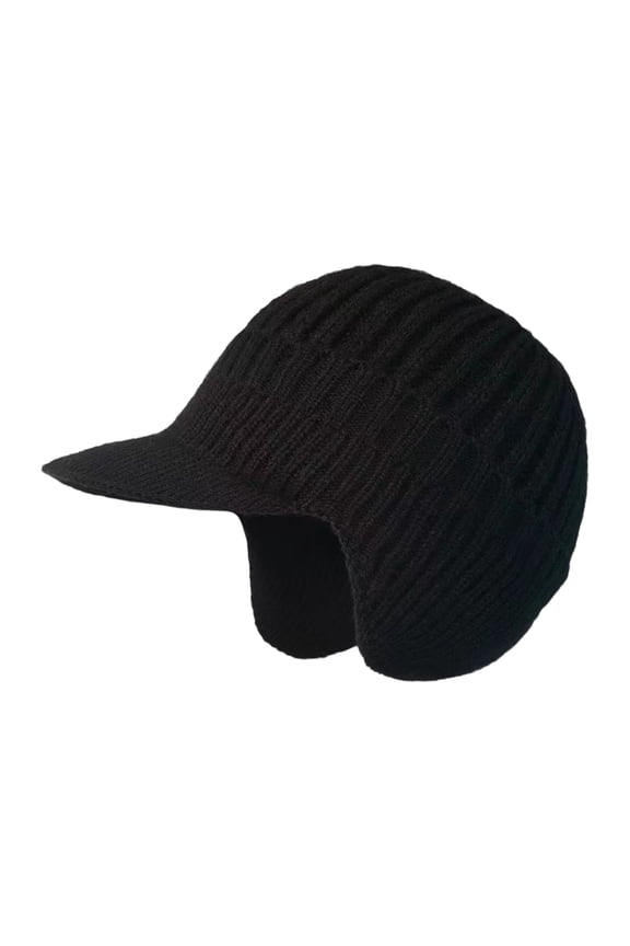 Winter Ear Protection Hat with Ear Flaps Knitted Long Brim Keep Warm Thick Elastic Anti-slip Solid Color Gift for Father Grandfather Outdoor Beanie