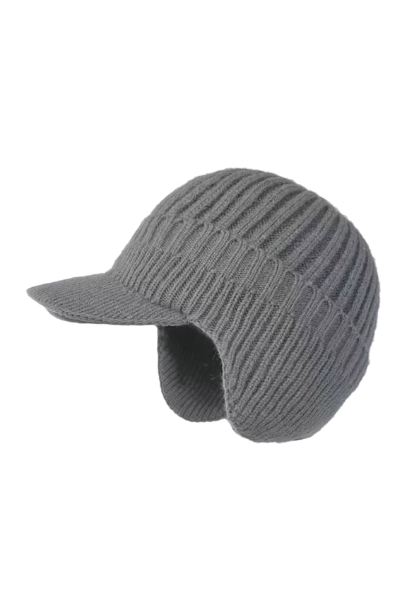 Winter Ear Protection Hat with Ear Flaps Knitted Long Brim Keep Warm Thick Elastic Anti-slip Solid Color Gift for Father Grandfather Outdoor Beanie