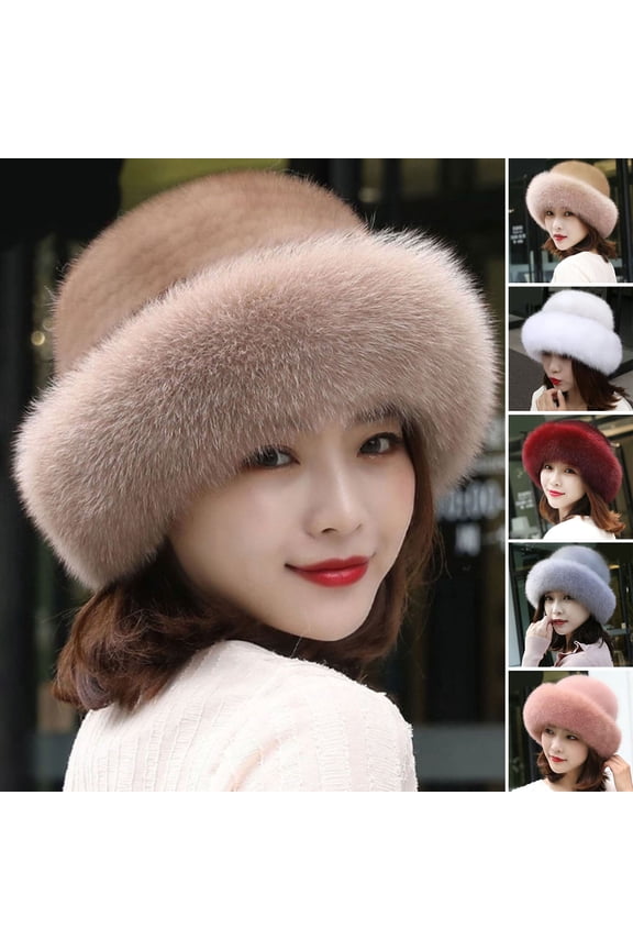 Women Hat Solid Color Fluffy Thickened Ear Protection Dome Winter Coldproof Elegant Russian Hat Faux Fur Headband Streetwear
