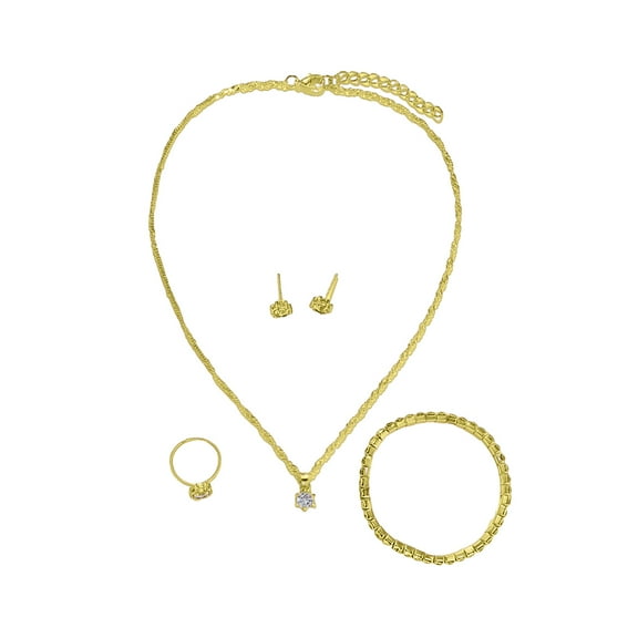 Waroomhouse Women Jewelry Set Earrings Bracelet Necklace Ring Rhinestone Adjustable Ring Stainless Colorfast Lightweight Lady Birthday Gift Mother Present