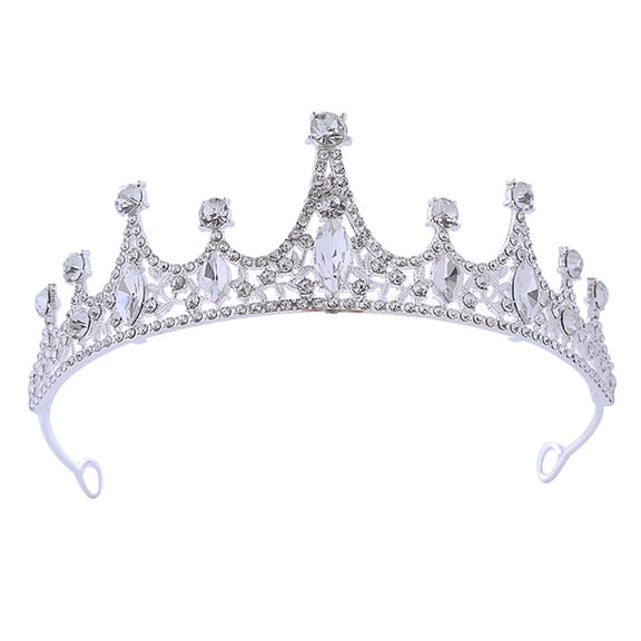 Waroomhouse Women Princess Crown Shiny Rhinestones Inlaid Wedding Tiara Headband Hair Accessory Faux Crystal Crown with Pin Fixes