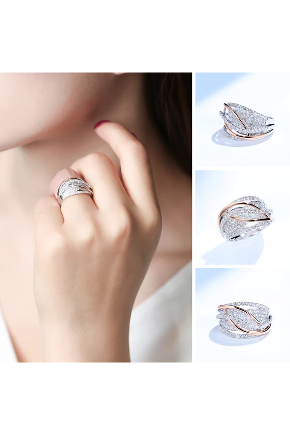 Women Ring Contrast Color Sparking Twisted Rhinestone Inlaid Wedding Ring Female Jewelry