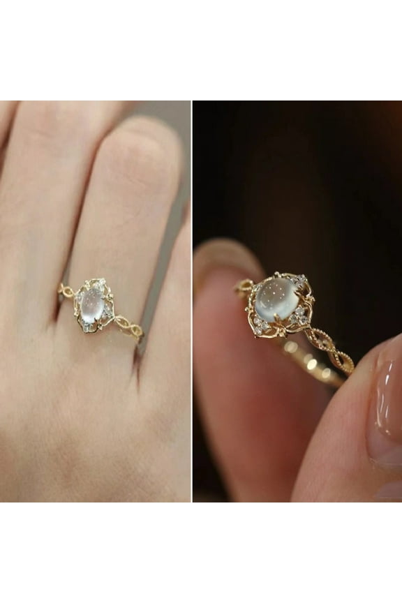 Women Ring Shiny Romantic Hollow Out Sparkling Adjustable Decorative Gifts Faux Moonstone Wedding Ring Party Jewelry Fashion Accessory