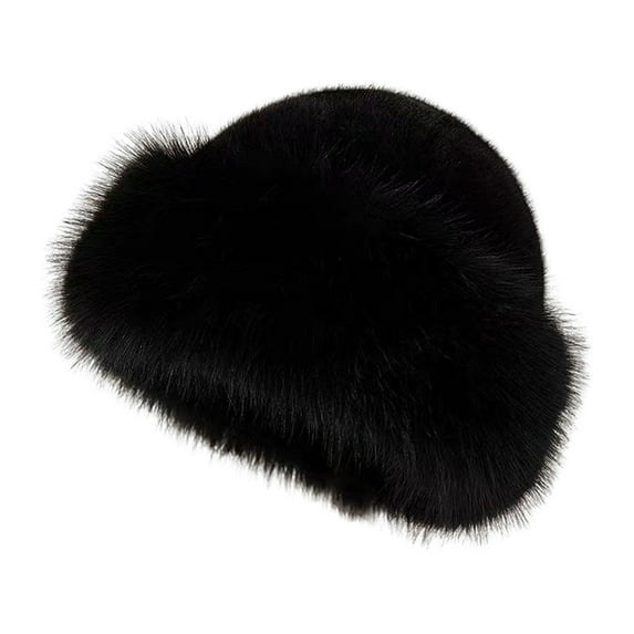 Waroomhouse Women Winter Hat Thick Fuzzy Faux Fur Heat Retention Windproof Mongolia Style Hat Brimless Solid Color Outdoor Cycling Skiing Cap