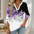 thumbnail image 1 of Warop 3/4 Length Sleeve Womens Tops Casual Floral Graphic V-Neck Basic Tees Pullover, 1 of 7