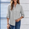 thumbnail image 1 of Warop Button Down Shirts for Women 3/4 Sleeve Striped Tops V-Neck Business Casual Shirt with Pocket and Roll-Tab Sleeves, 1 of 8