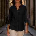 thumbnail image 1 of Warop Button Down Top for Women 3/4 Sleeve Linen V-Neck Shirt Fashionable Casual Loose Blouses, 1 of 8