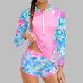 thumbnail image 1 of Warop Girls Two-Piece Swimwear Set with Wave Print, Long Sleeve Sun Protection Top and Shorts for Beach Surf and Sports, 1 of 5