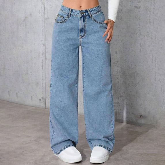 Warop High Waist Straight Leg Jeans for Women, Flattering Wide Leg Denim Trousers, Classic Stretch Denim Pants for Casual and Daily Wear