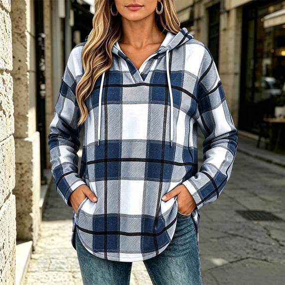 Warop Hoodies for Women Long Sleeve Drawstring V Neck Pullover Sweatshirts Shirts Loose Casual Fall Tops