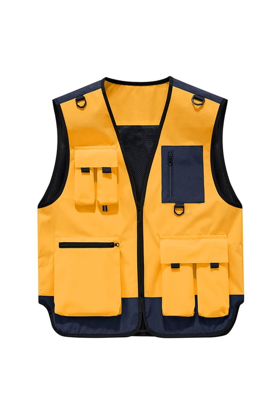 Men's Photography Vest, Zipper Closure with Multiple Pockets, Four-Season Outdoor Work Vest for Photography and Hiking