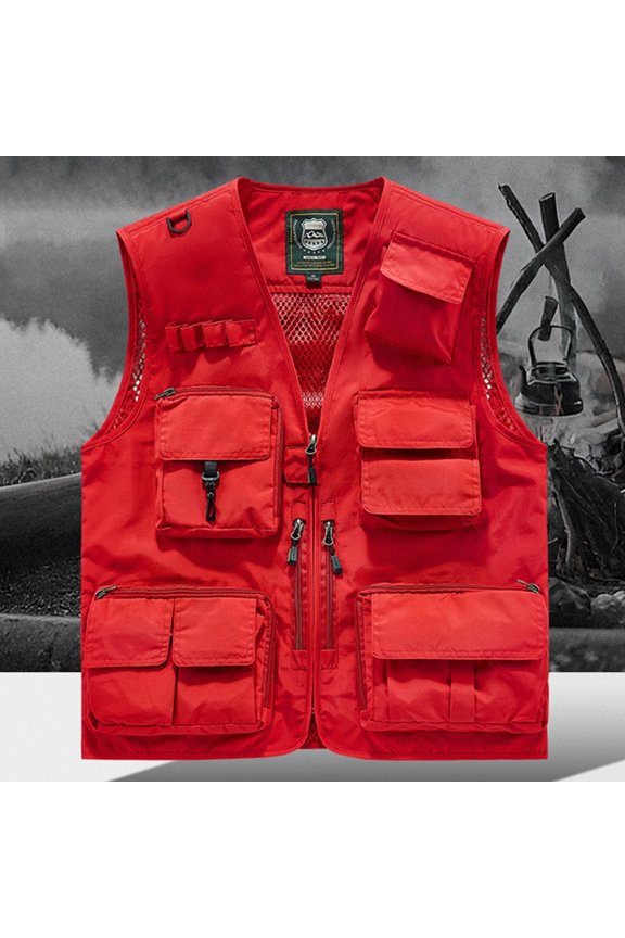 Men's Utility Vest, Casual Relaxed Fit with Multiple Pockets, Pen Pocket and Zipper Front for Outdoor Travel and Daily Use