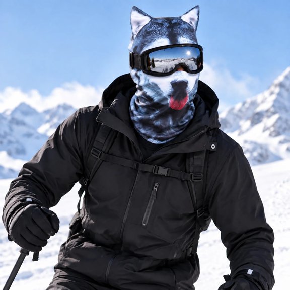 Warop Men's Wolf Print Cycling Face Mask, Stretch Cotton Balaclava Hood with Eye Hole, Funny Animal Headwear for Cold Outdoor Ride