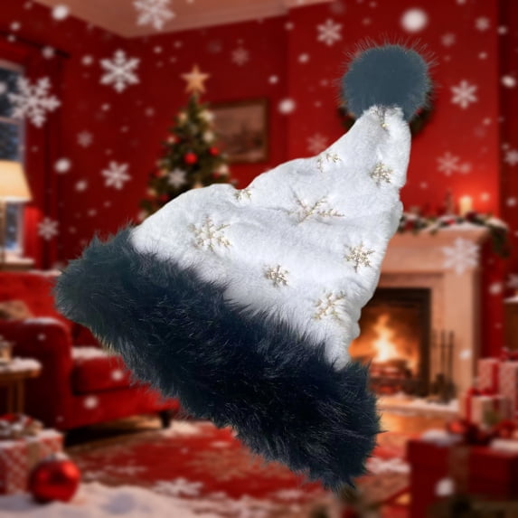 Warop Santa Hat for Christmas, Plush with Sequins, Thickened Warm Holiday Party Decorative Hat for Men and Women