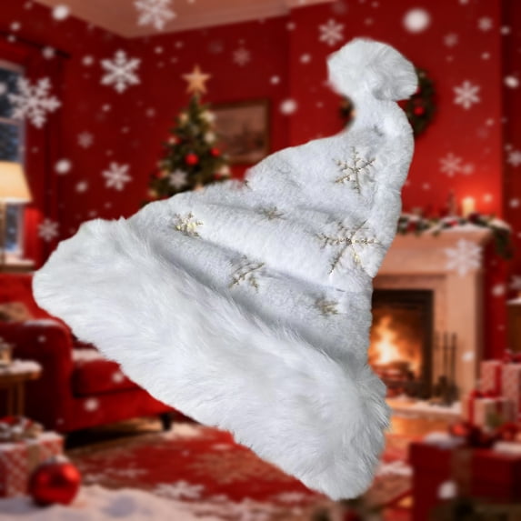 Warop Santa Hat for Christmas, Plush with Sequins, Thickened Warm Holiday Party Decorative Hat for Men and Women