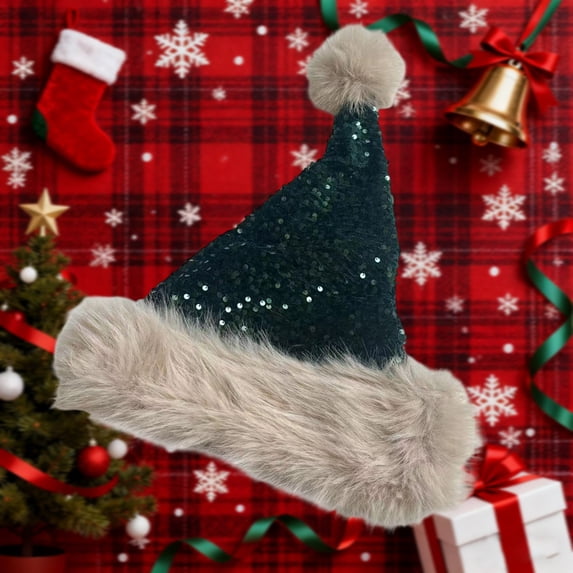 Warop Santa Hat for Unisex, with Sequins and Plush Warm, Decorative for Christmas Parties and Festive Occasions