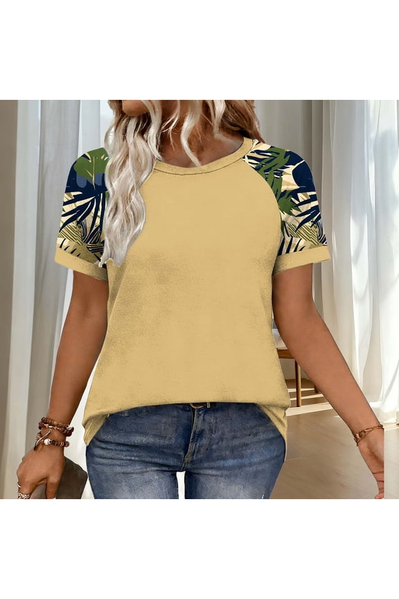 Short Sleeve Top for Woman, Raglan Sleeve with All-Over Print, Casual and Fashionable for Spring and Summer
