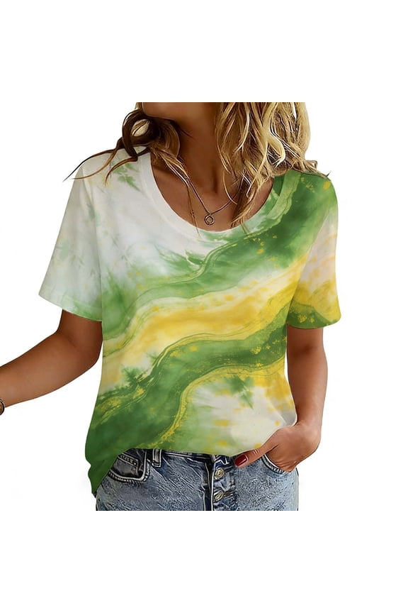 Unisex Tie-Dye Ombre Printed Round Neck Short Sleeve T-Shirt for Casual and Daily Wear
