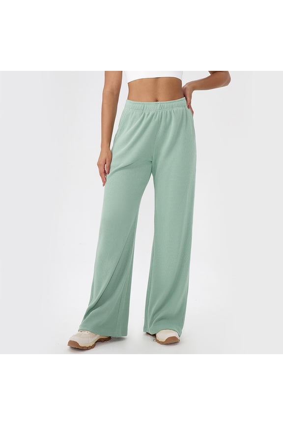 Waffle Knit Pants for Women, Elastic Waist with Pockets, Casual Yoga Joggers for Lounge and Outdoor Activities