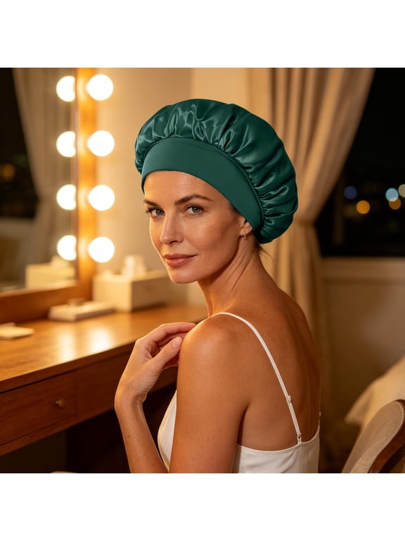 Wide Brim Stretch Terry Headband Bonnet for Women, Solid Hair Care Sleeping Cap with Elastic Edge, Soft Comfort Night Hat