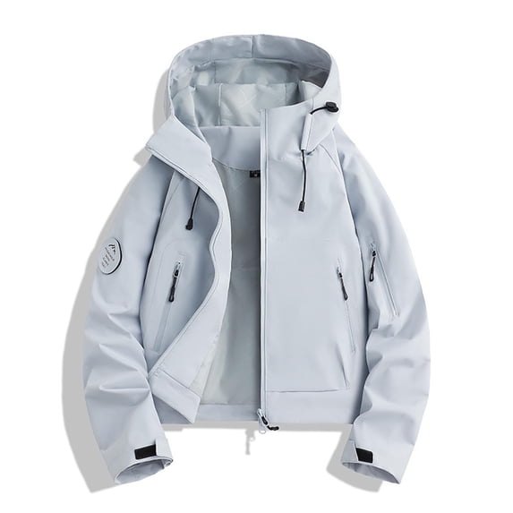 Warop Womans Hooded Jacket, Drawstring Hood Long Sleeve Solid Coat, Cropped Fit Outdoor Windbreaker for Hiking Trip