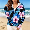 thumbnail image 1 of Warop Womans Zip Up Hoodie, Long Sleeve Tropical Print Thumbhole Sun Protection Jacket, Beach Swim Cover Up Summer, 1 of 5