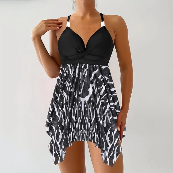 Warop Women Large Print 2-Piece Swimsuit, Ruched Tummy Control Bottom for Flattering Beach Look