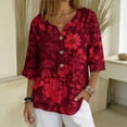 thumbnail image 1 of Warop Women's 3/4 Sleeve Tops Fashionable Printed V-Neck Blouse Loose Fit Pullover T Shirts with Decorative Buttons, 1 of 5