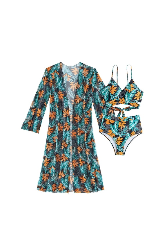 Women's Bikini Set, Summer Print Separates 3-Piece with Removable Soft Padded Bra (No Underwire), Swimwear Set for Beach, Pool Party, Summer Vacation