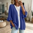 thumbnail image 1 of Warop Women's Cardigan Sweaters Ruffle 3/4 Sleeve Casual Openwork Knit Sweater Tops Oversized Fall Coat, 1 of 6