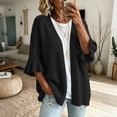 thumbnail image 1 of Warop Women's Cardigan Sweaters Ruffle 3/4 Sleeve Casual Openwork Knit Sweater Tops Oversized Fall Coat, 1 of 6