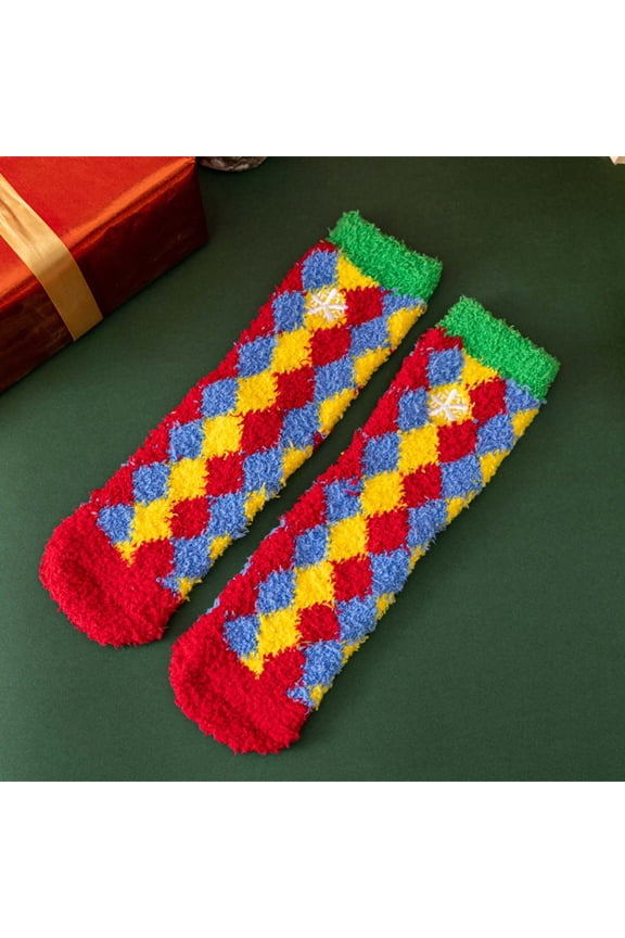Women's Christmas Socks, Decorative Gift Non-Shedding, Winter Plush Coral Fleece House Slippers Socks for Holiday and Home
