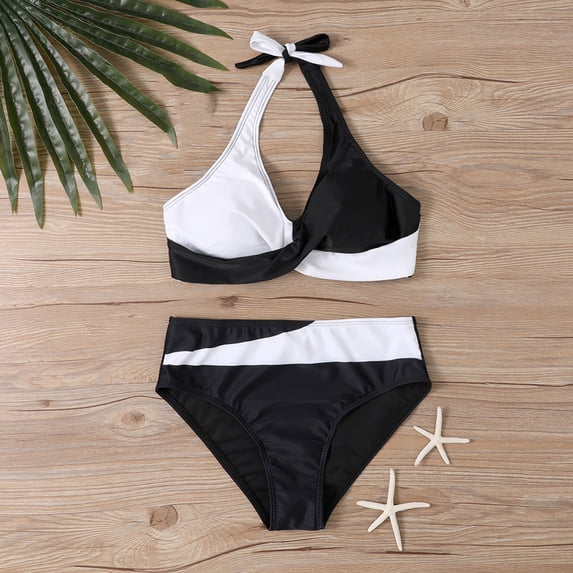 Warop Women's Color Block Bikini Set,Backless Adjustable Straps Swimwear for Women
