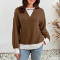 thumbnail image 1 of Warop Women's Colorblock Knit Sweater Round Neck Twist Texture Long Sleeve Pullover Loose Fit Top for Winter, 1 of 6