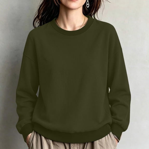 Warop Women's Crewneck Oversized Sweatshirt Solid Color Long Sleeve Drop Shoulder Pullover Tops Fall Winter Casual Clothes
