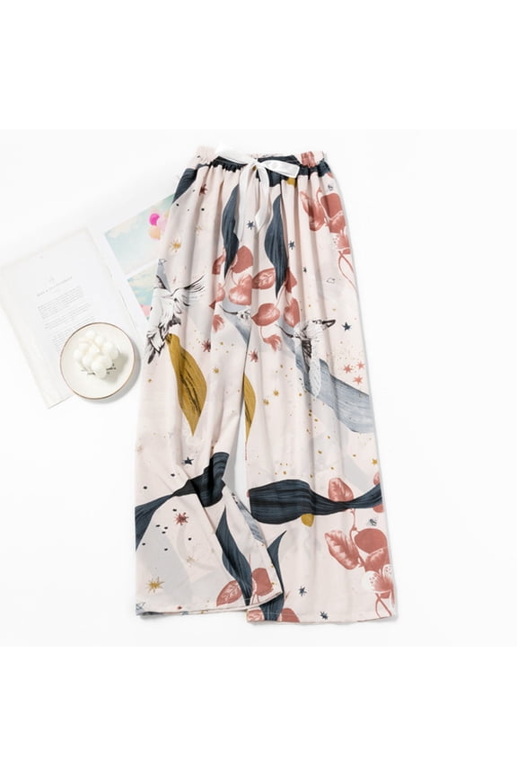 Women's Cropped Pants with Printed and Elastic Waistband, Casual Loungewear for Home and Leisure