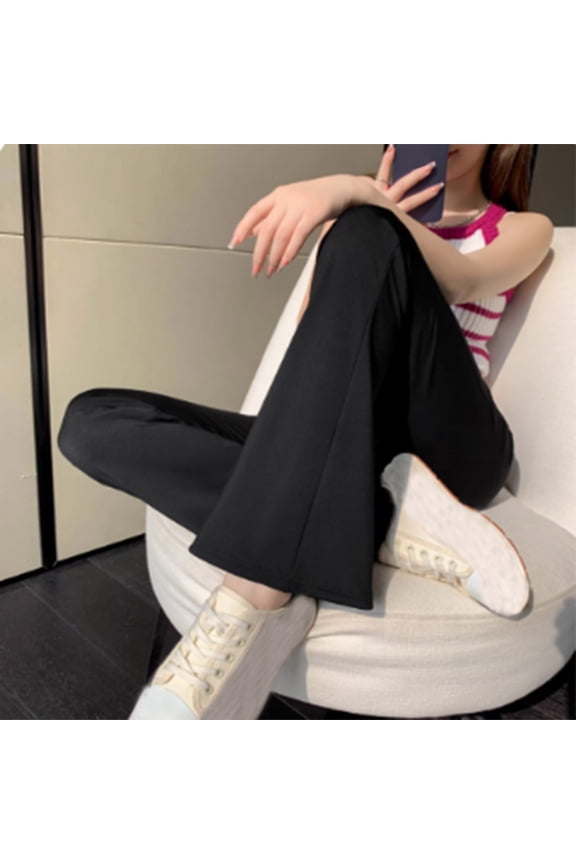 Women's Elastic Waist Bell Bottom Shark Pants, Stretchy with Flared Legs, Casual High-Waisted Trousers for Daily Wear and Office